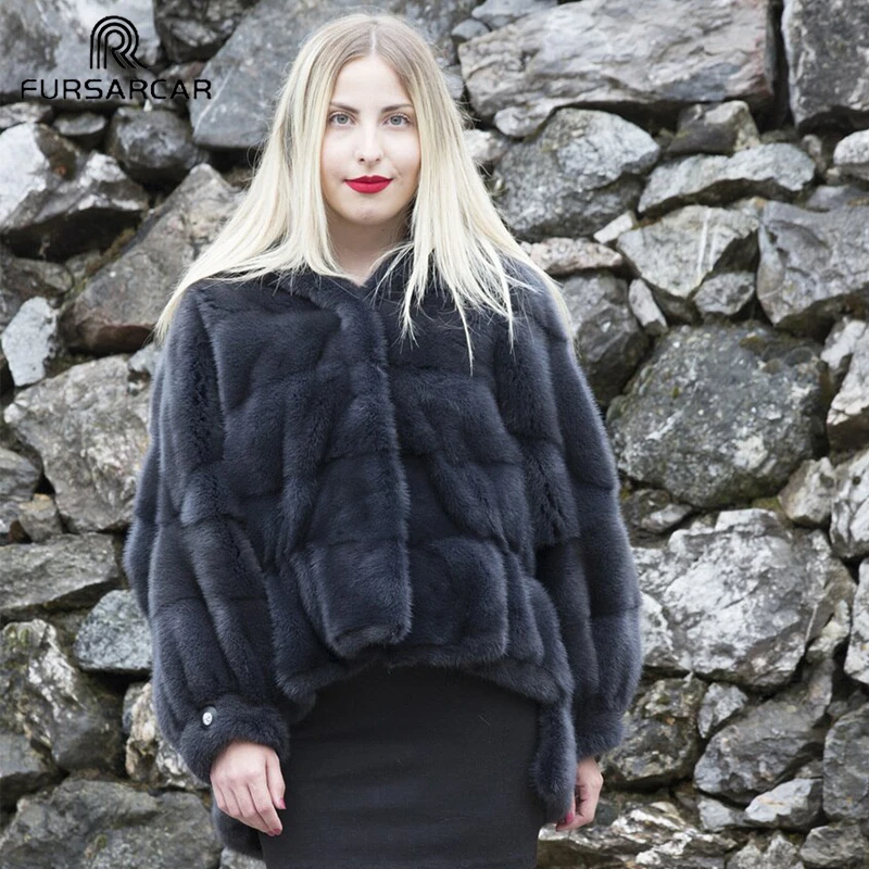 

FURSARCAR Luxury Style Women Real Mink Fur Coat Winter Elegant Mink Fur With Fur Hood Whole Skin Fashion Fur Female Coat