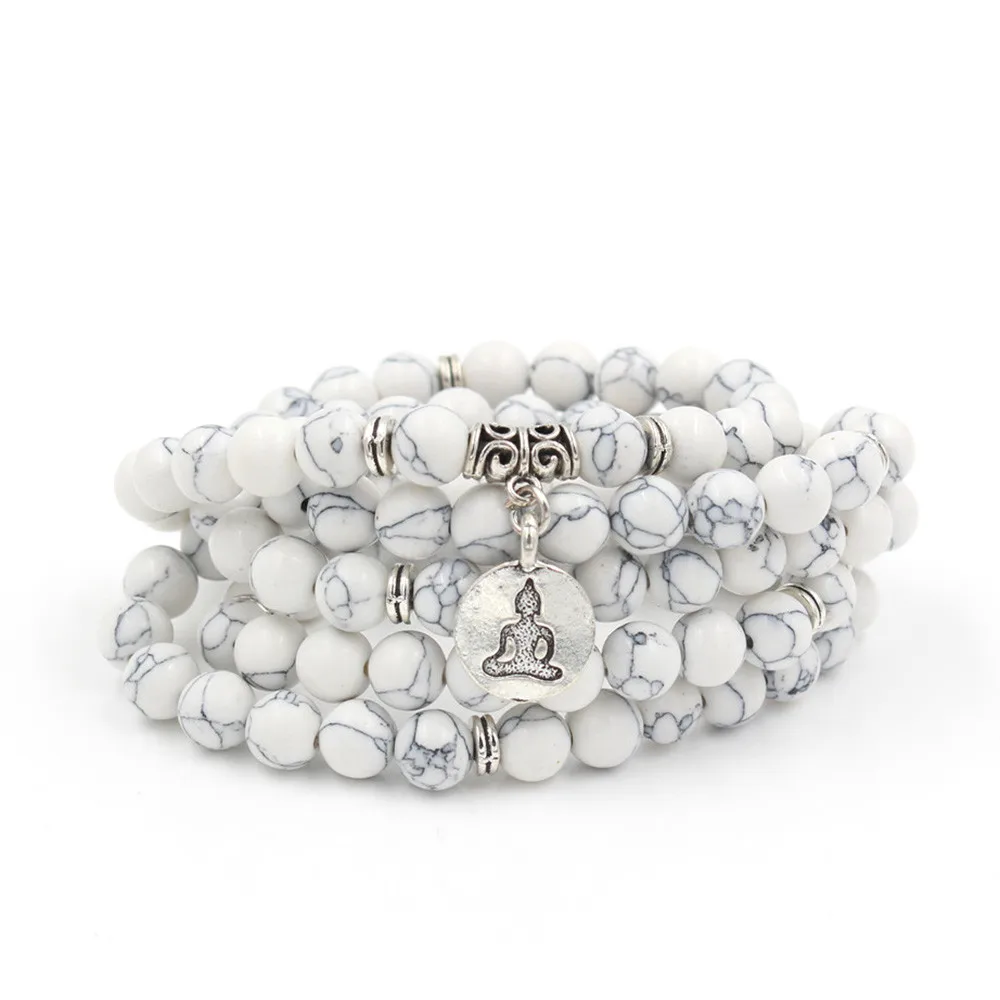 NADEEM Новинка 108 шт. белый браслет с бусинами Howlite Mala ожерелье ручной работы из
