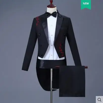 

Singer star style dance stage clothing for men groom suit set with pants 2020 mens Tuxedo suits costume chorus formal dress tie