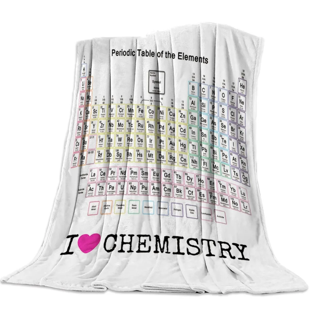Одеяло с надписью I LOVE Chemistry, таблица из элементов, мягкое теплое одеяло из микрофибры, фланелевое одеяло, аксессуары для студентов