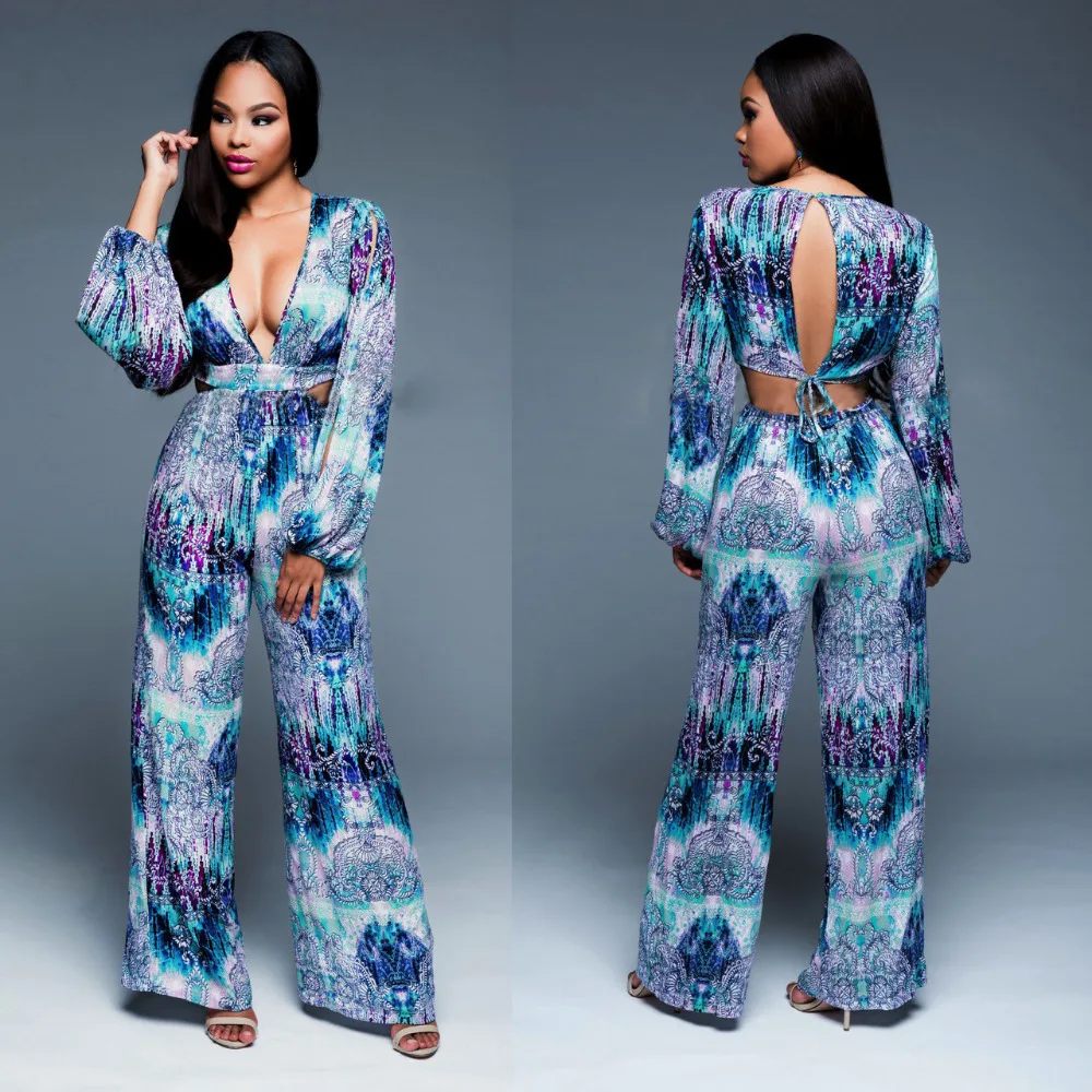 Комбинезон 2016 летняя мода печати женщины комбинезон полная длина свободно