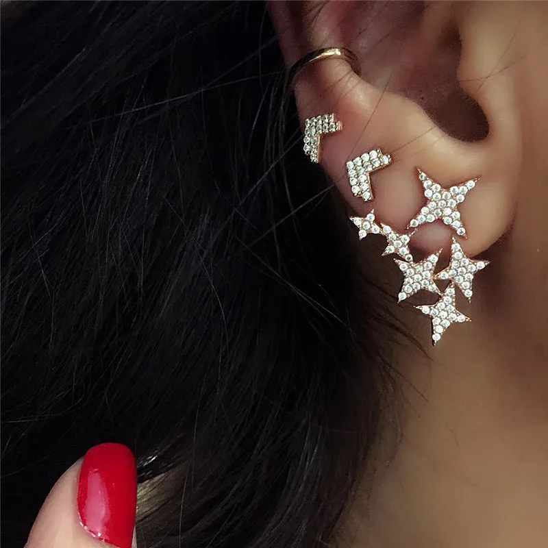 Набор сережек со стразами Золотая Звезда стрела украшения для подарка|stud earrings
