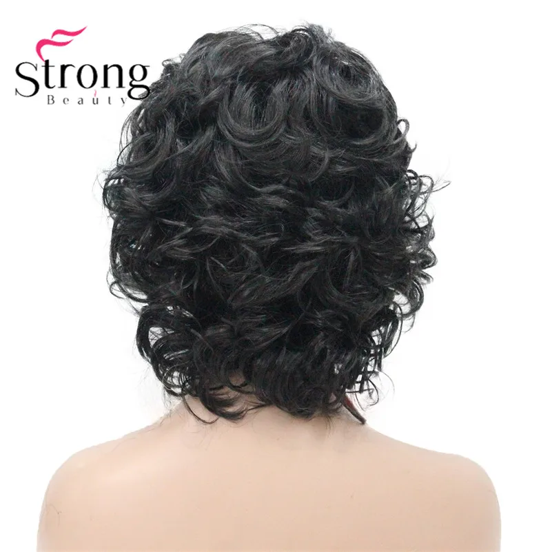 StrongBeauty короткий пушистый слоистый кудрявый черный полный синтетический парик для женщин - Цвет: #2