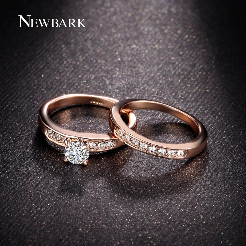 NEWBARK White And Rose Gold Color Wedding Bands Rings For Women High Quality Round CZ Prong Setting Engagement Jewelry|wedding band ring|band
