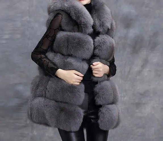 

S-6XL Hot / Spring Women New Fashion High imitation fox fur long fur vest Korean version of the jacket hooded large size