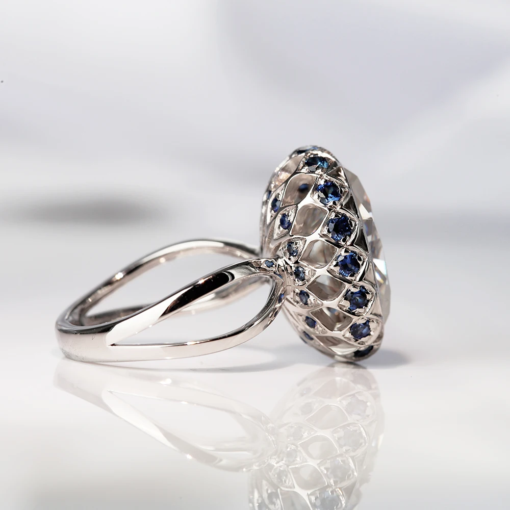 7CTW 14 мм овальное кольцо для помолвки и свадьбы Moissanite Natual Sapphire двойное Halo Кольцо из