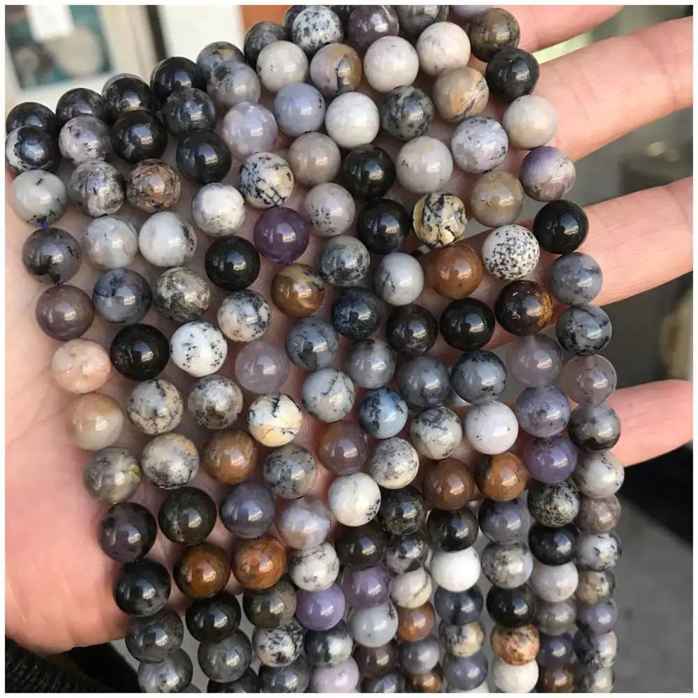 

Natural Stone AmethystSage Round Loose Spacer Beads 15" Strand 6 8 10 MM Size For Jewelry Making Bracelets