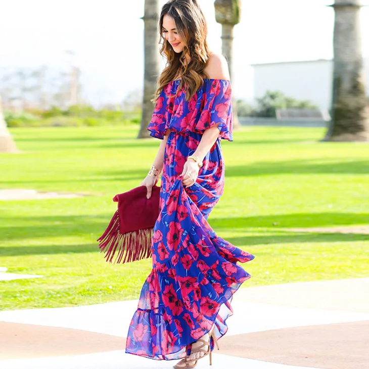 Feitong Женская Новая мода 2018 Дамы Boho летние пляжные вечерние длинные макси платье