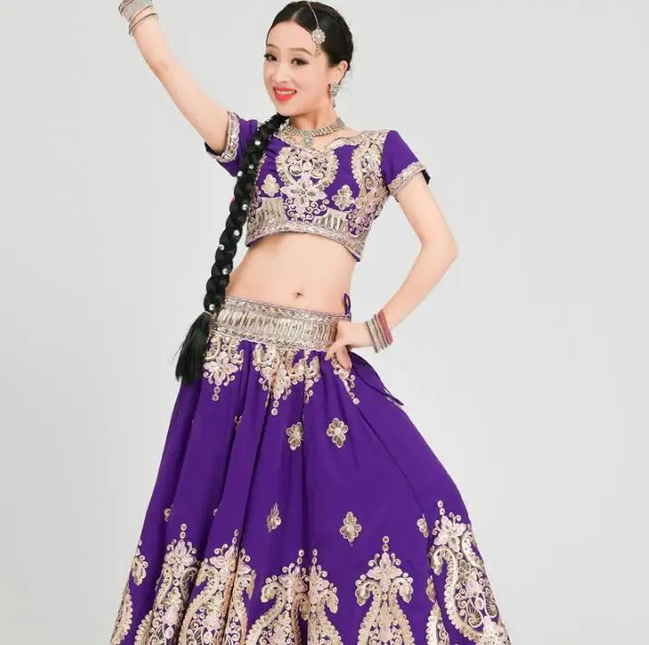 Женский танцевальный костюм Lehenga Choli в индийском стиле топ + юбка шарф|Одежда из