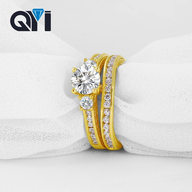 Женское Обручальное Кольцо QYI 14K из твердого желтого золота с тремя