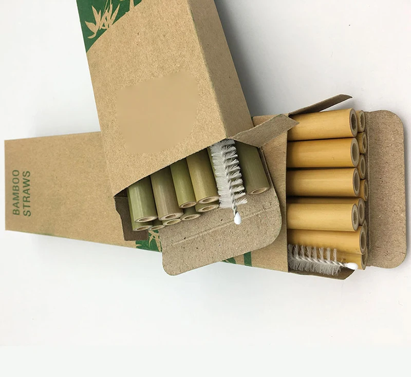 Useful 12pcs/set Bamboo Drinking Straws Reusable Eco-Friendly Party Kitchen + Clean Brush for Drop Shipping wholesale | Дом и сад