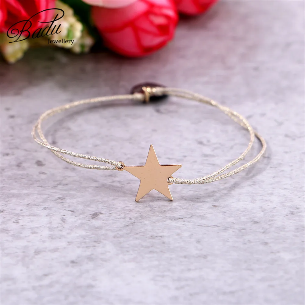 

Badu Girls Charming Bracelet Golden Drawstring Adjustable Size Golden Star Charm Bracelets Delicate Jewelry for Holloween