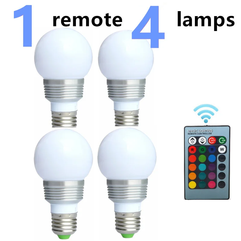1 remote and 4 lamps 3 Вт Точечный светильник, 16 цветов, меняющий светильник, свеча, лампа B22, E27, E14, светодиодный светильник, AC85-265V светодиодный светильник, ИК-пульт дистанционного управления для дискотеки, DJ, вечерние - Испускаемый цвет: 1 remote and 4 lamps