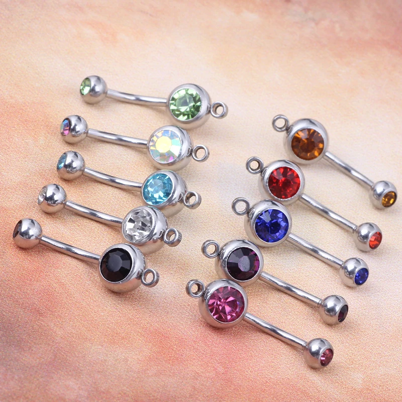 Двойное кольцо для пирсинга из нержавеющей стали со стразами и кнопками живота