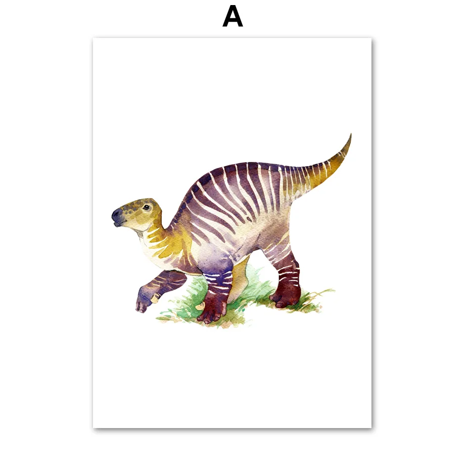 A Динозавр T-Rex Трицератопс настенный художественный холст живопись скандинавские плакаты и принты животные принты настенные картины Дети Детская комната Декор - Цвет: A