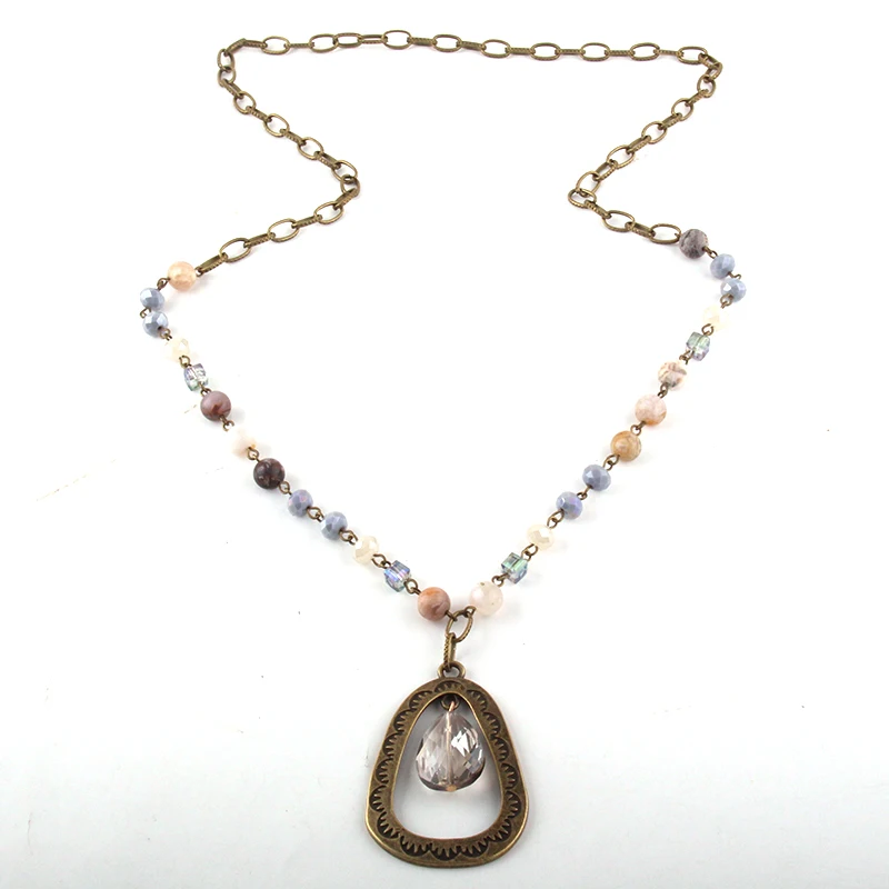 MOODPC модные ювелирные изделия из натурального камня и стекла Длинная цепочка со