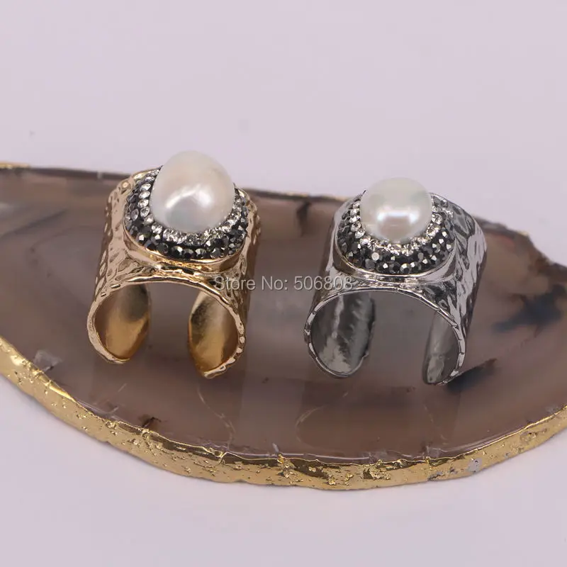 10 шт. ZYZ R6449 натуральный белый жемчуг с кристаллами круглое кольцо