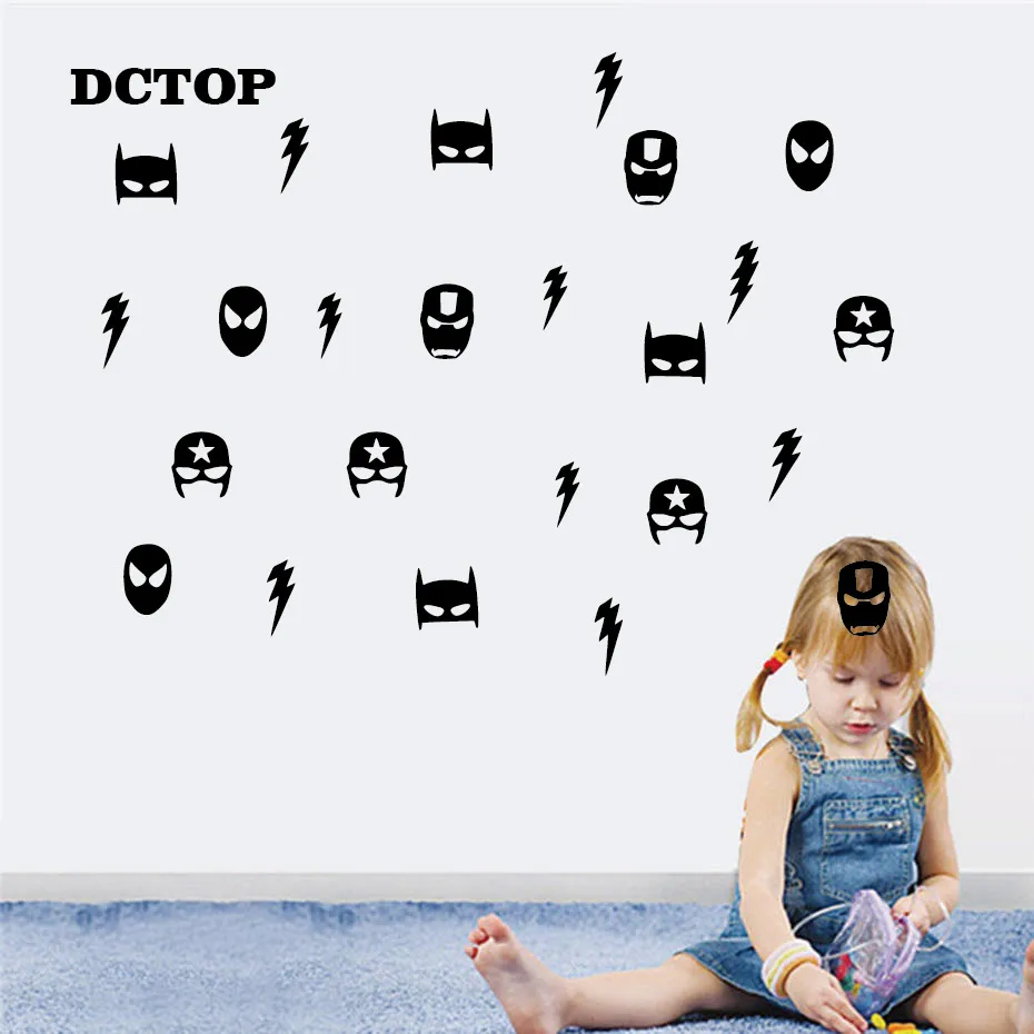 Creative Black Ironman Spiderman Batman Face Wall Decals Stickers Home Decor Nursery Baby Children's Kids Bedroom | Дом и сад