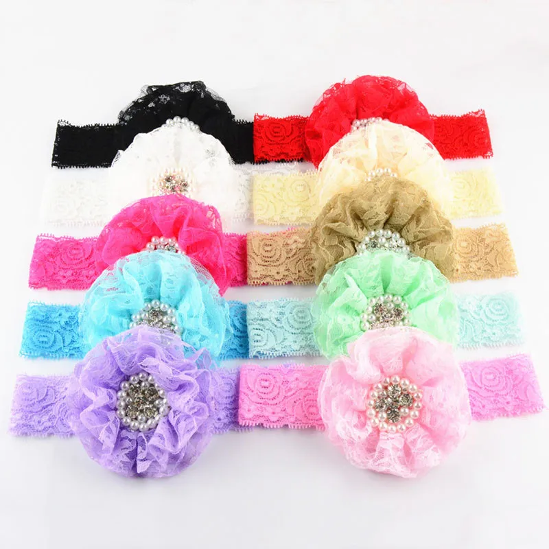 Кружевные повязки ручной работы с большим цветком 10 шт./лот 3 5 дюйма Шпилька для