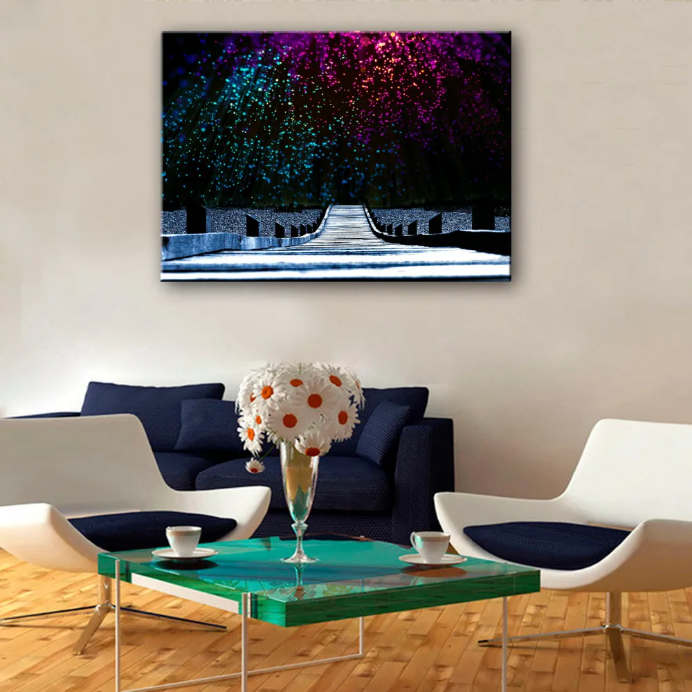 Растягивающиеся холсты Звездные огни и снежные горы светодиодные мигающие