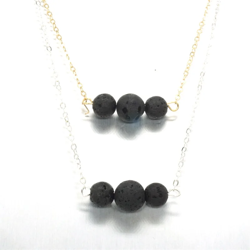 Ароматерапия три черных Лавы камень бусы ожерелье DIY Эфирное масло Духи Диффузор