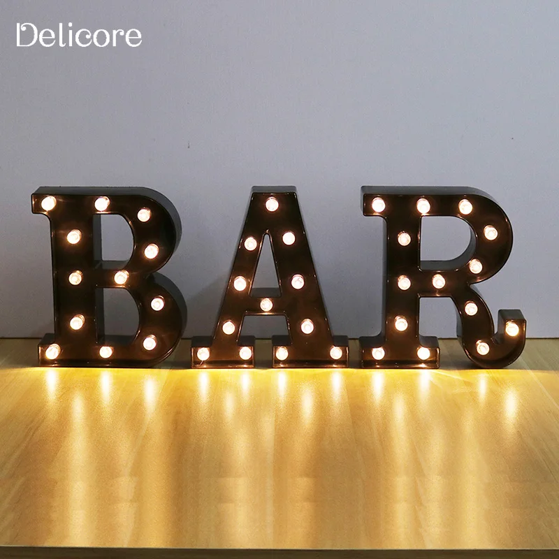 DELICORE Новый светодио дный лампы Night Light детей шатер черный письмо бар свет Винтаж