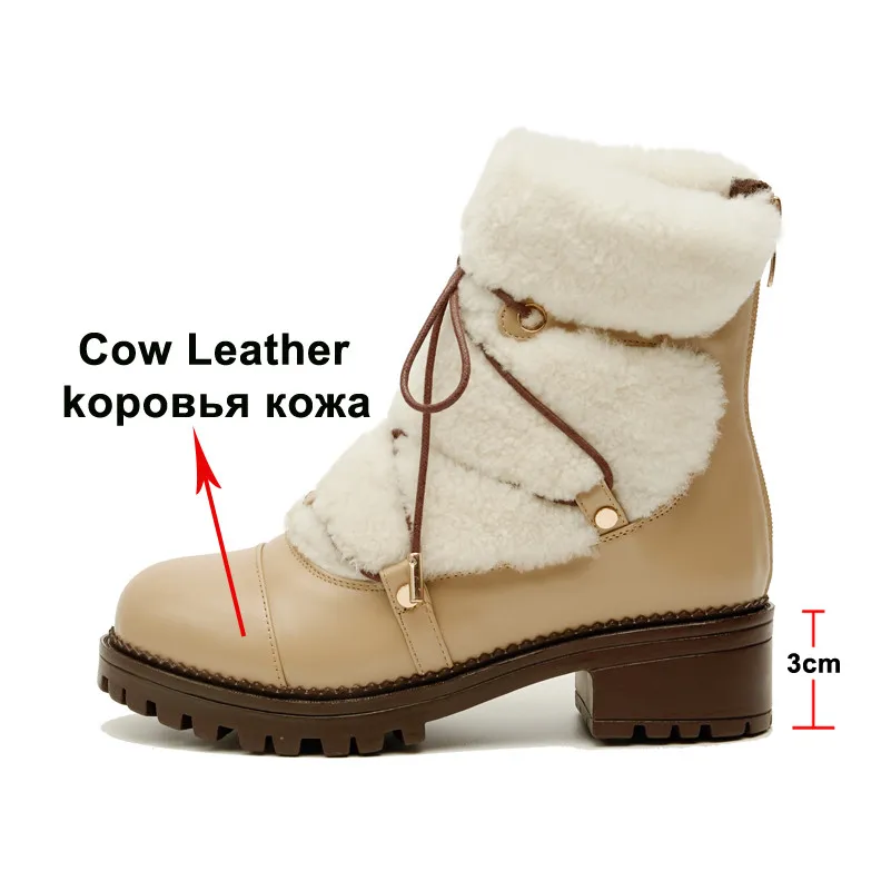 Meotina/зимние сапоги Женские ботильоны из натуральной кожи на квадратном каблуке с