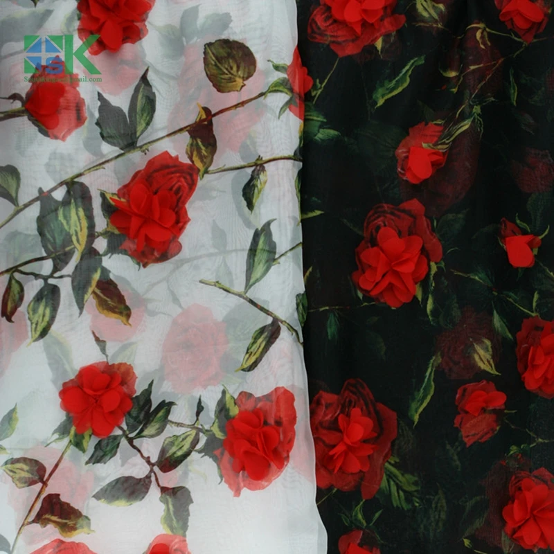 New 2016 SK Lace Fabric Art summer black white three-dimensional embroidery flower 130cm chiffon lace dress clothing d |