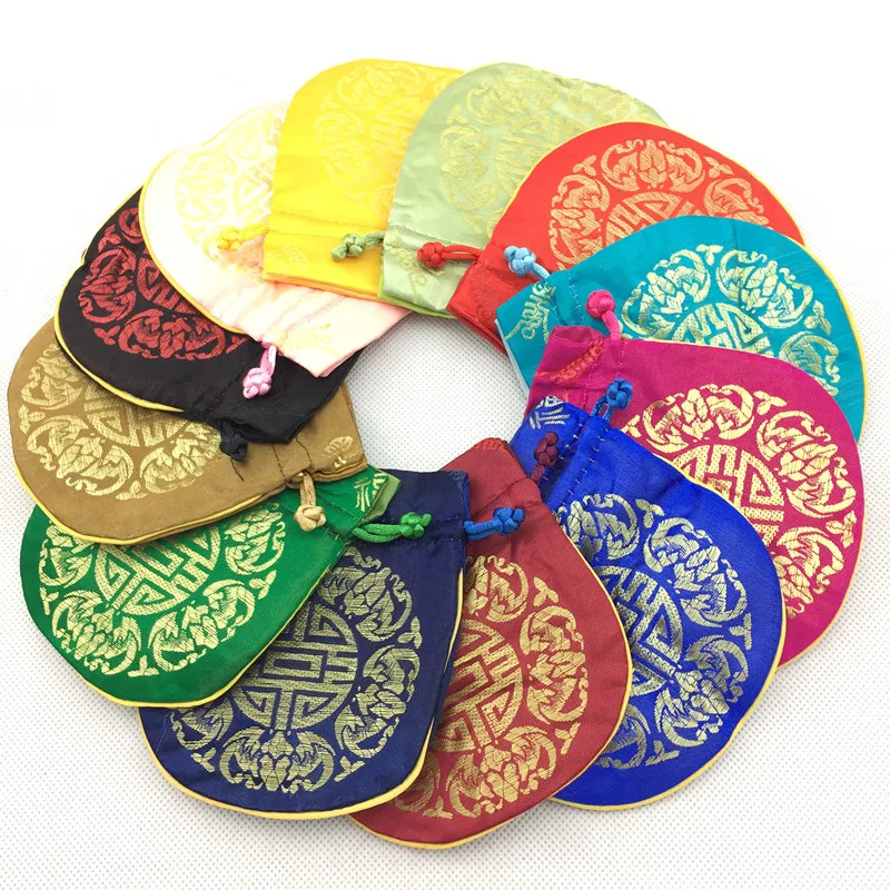 

10pcs Chinese Style Lucky Silk Brocade Jewelry Bag Gift Pouch Coin Pocket Sachet Drawstring Candy Packaging Wedding Party Favor