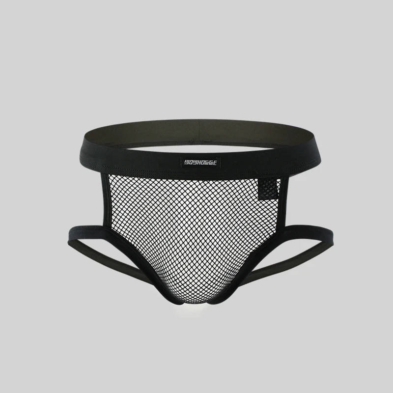Мужские стринги из сетчатой ткани Cueca черные дышащие в сетку эротические двойные