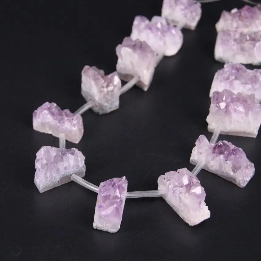 

15.5"/strand Natural Amethysts Quartz Drusy Top Drilled Slice Nugget Beads,Raw Crystal Druzy Geode Slab Pendants Jewelry Making