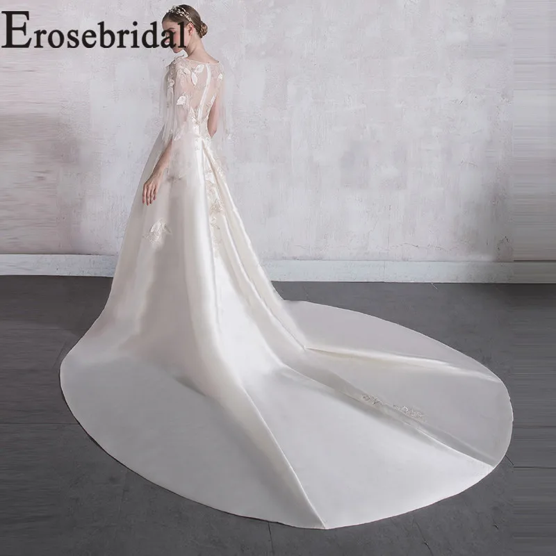Женское атласное платье на шнуровке Erosebridal простое свадебное с v-образным вырезом