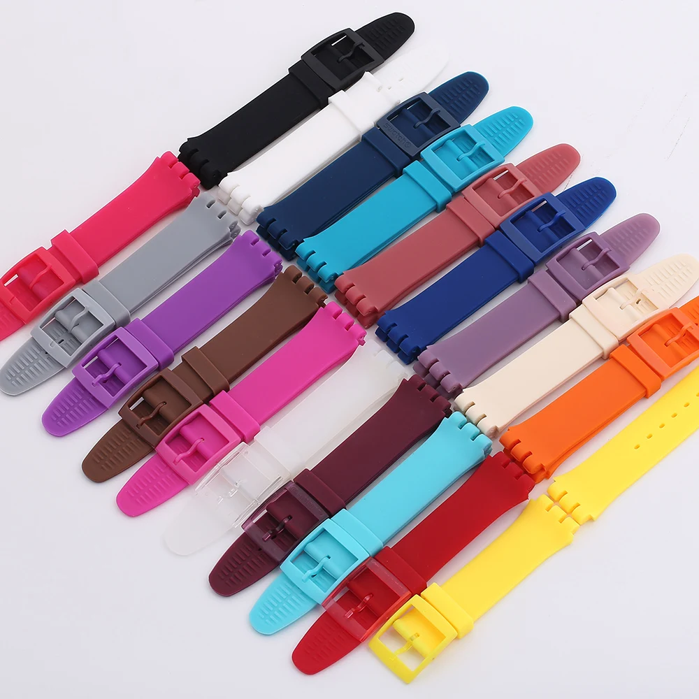 Многоцветный 17 мм 19 силиконовый резиновый ремешок для часов Swatch черный белый