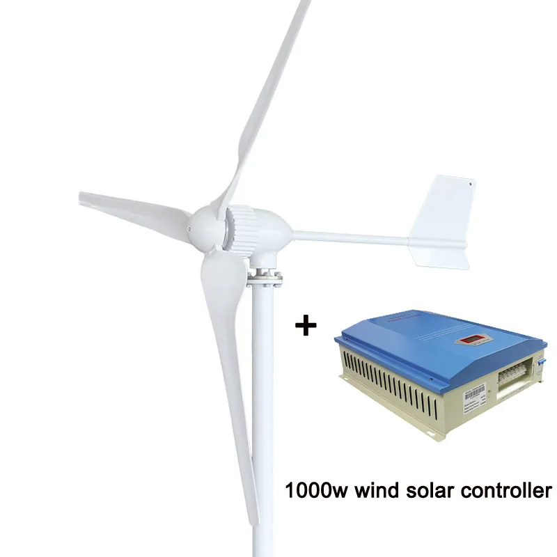 Синий 1000w 1KW Wind Turbine Generator Three Blades, 24V/48V Optional Wind Generator with 1000Wwind controller or Hybrid Controller - Цвет: Синий