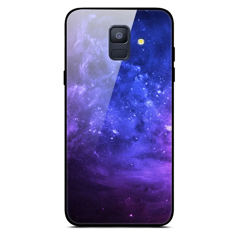 12 Чехол для samsung A6 A 6 из закаленного стекла с изображением планеты и космоса, стеклянный чехол для задней панели для samsung Galaxy A6 A600F с мягким краем - Цвет: 12