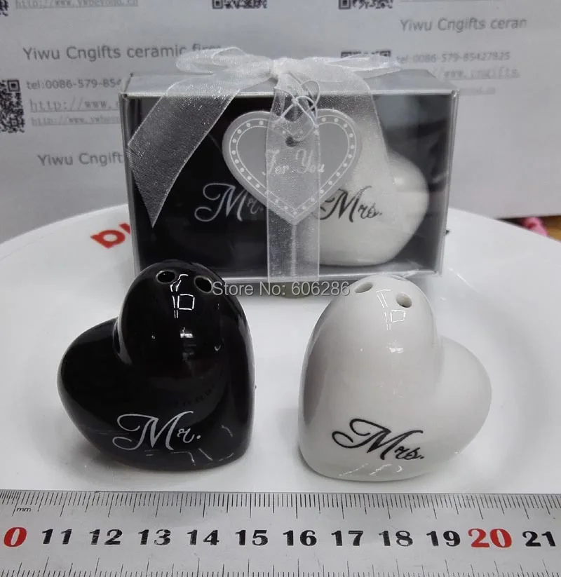 1 набор свадебных сувениров гостевой брикет в форме сердца шейкер Mr & Mrs для соли и