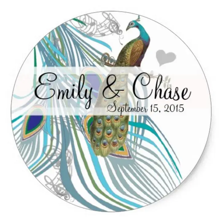 

1.5inch Aqua Grey 3 Peacock Feathers Wedding Sticker