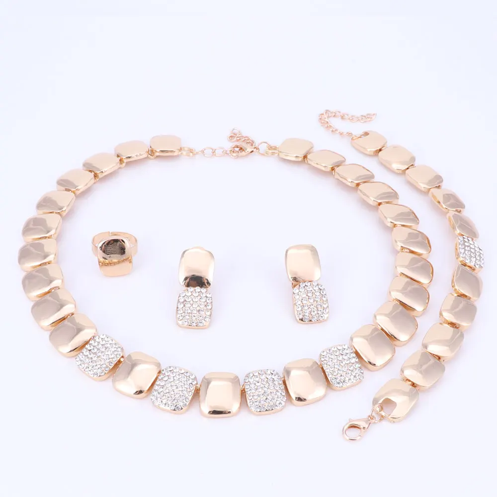 Модные женские комплекты ювелирных изделий золотого цвета ожерелье браслет