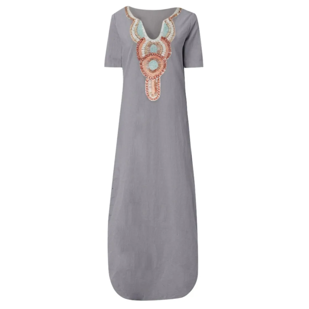 Women Dresses Sexy Women Polyester Print Deep V-neck Side Slit Summer Dress Bohemian Female Maxi Dress Vintage Vestidos 40H