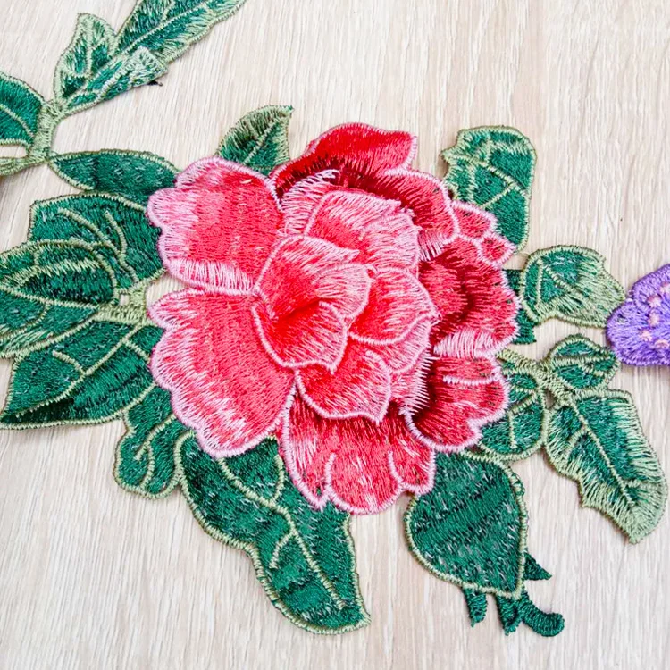 1Set Pink Rose Flower Embroidery Patches for Clothes DIY Clothing Sewing Applique Collar | Дом и сад