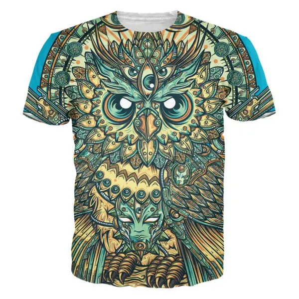 Красивый! Яркие цвета и текстуры God Owl Of Dreams футболки с 3D принтом Мужская одежда