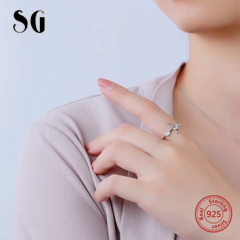 SG 925 пробы серебро открытые кольца с Веревка Узел Кольцо, инкрустированное цирконием, модное ювелирное изделие для женщин Подарки