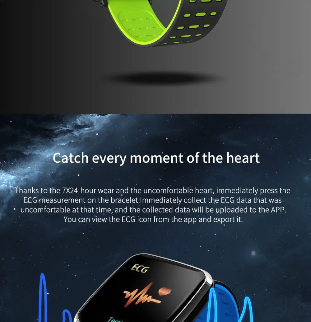 Смарт-браслет PPG ECG smartwatch измеритель пульса кровяное давление ip67 smartband водонепроницаемые Смарт-часы спортивные мужские смарт-браслет