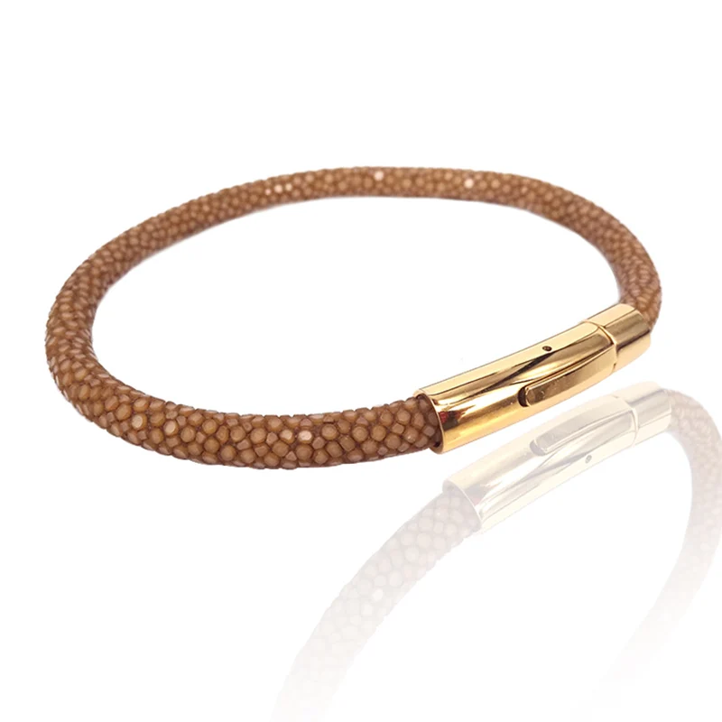 Роскошные браслеты из нержавеющей стали коричневый браслет кожи ската|bracelets