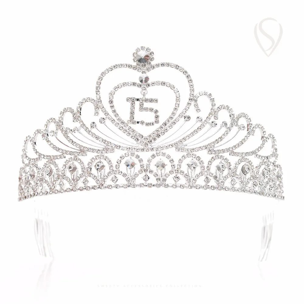 Распродажа 15th рождения тиара кристалл День корона сердца Rhinestone Обувь для девочек