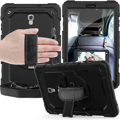 black black Чехол для планшета samsung Galaxy Tab A 10,5 T590 T595 T597 SM-T590 вращающийся на 306 ручной ремешок/чехол с подставкой+ плечевой ремень - Цвет: black black