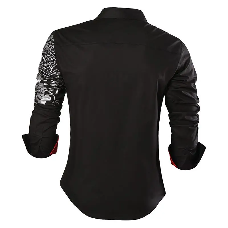 Sportrendy Мужская рубашка платье повседневное с длинным рукавом Slim Fit Мода Дракон