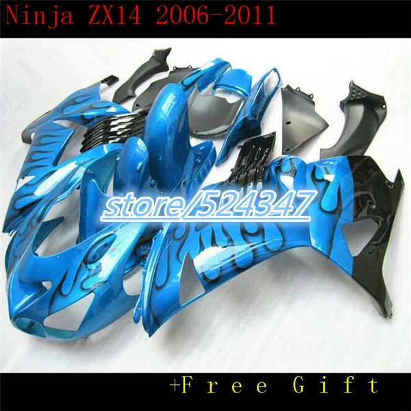 

Fei-Market manufacturers ZX 14 r 6-11 ZX 1400 for kawasaki ninja ZX14R smooth sky blue motorcycle fairing ink black flames