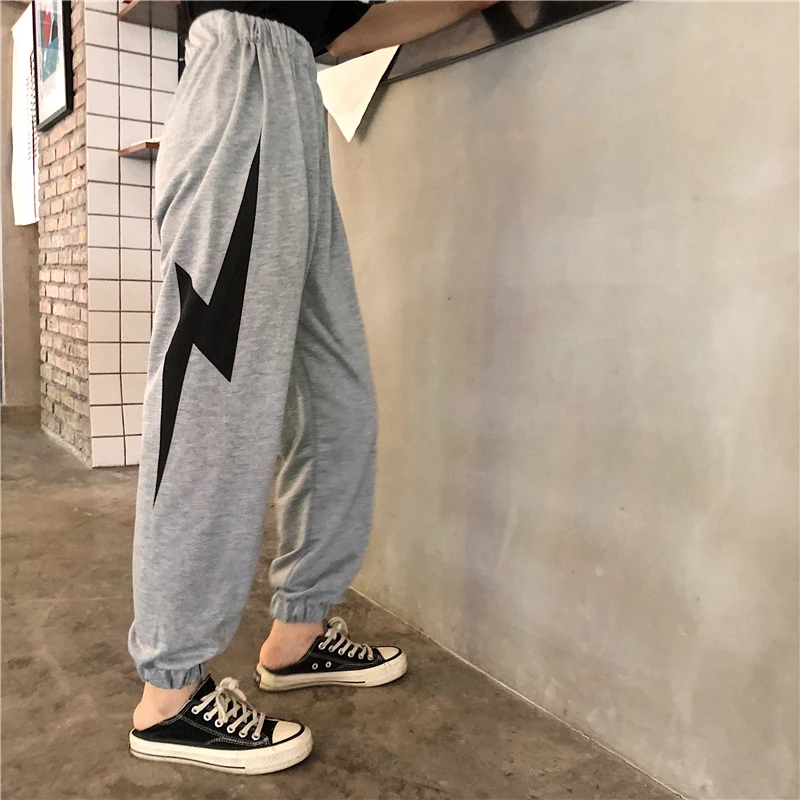 Для женщин в Корейском стиле панк Chic Harajuku Ulzzang свободные Lightning узор Высокая Талия
