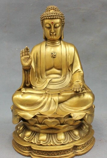 

bir 005028 8" Tibet Pure Brass Joss Pray Bless Lotus Shakyamuni Sakyamuni Buddha Statue
